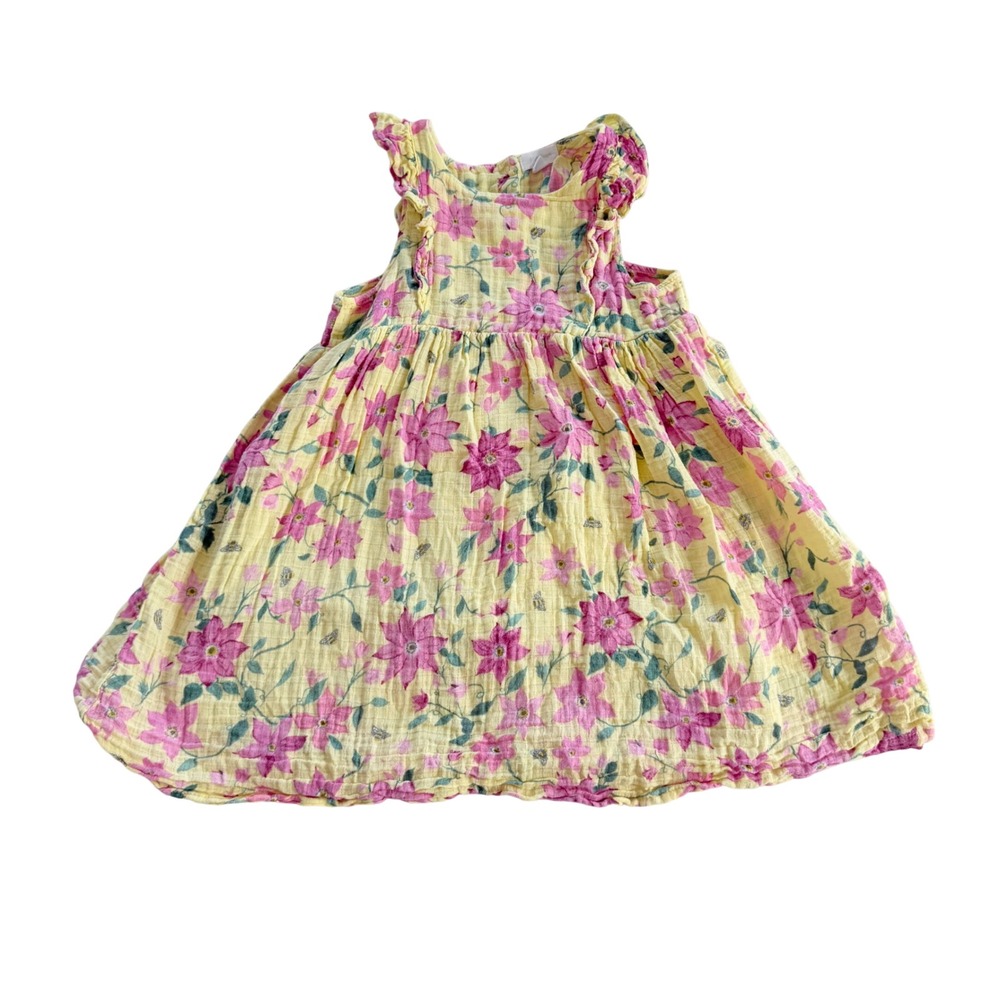 Angel Dear Floral Gauze Dress Girls 5 Yellow Pink Ruffle Cotton Sleeveless